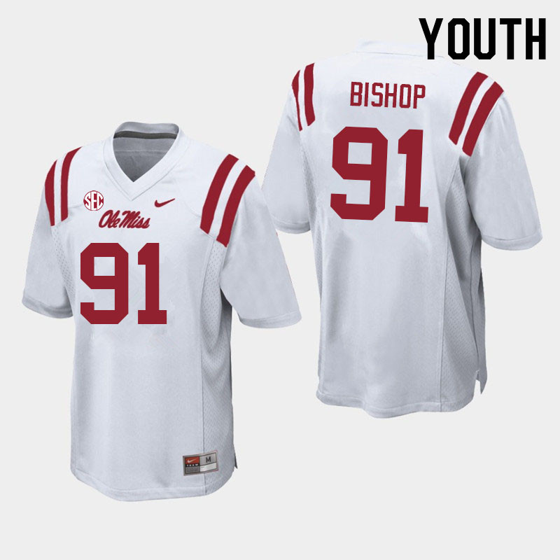 Aubrey Bishop Ole Miss Rebels NCAA Youth White #91 Stitched Limited College Football Jersey BBY6858TV